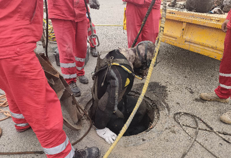 潜水员下井清理管道